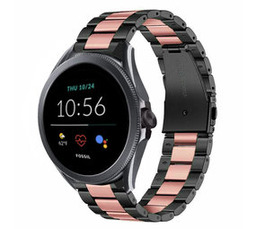 Strap-it® Fossil Gen 5e 44mm stalen band (zwart/roze) Strap-it® Fossil Gen 5e 44mm stalen band (zwart/roze)