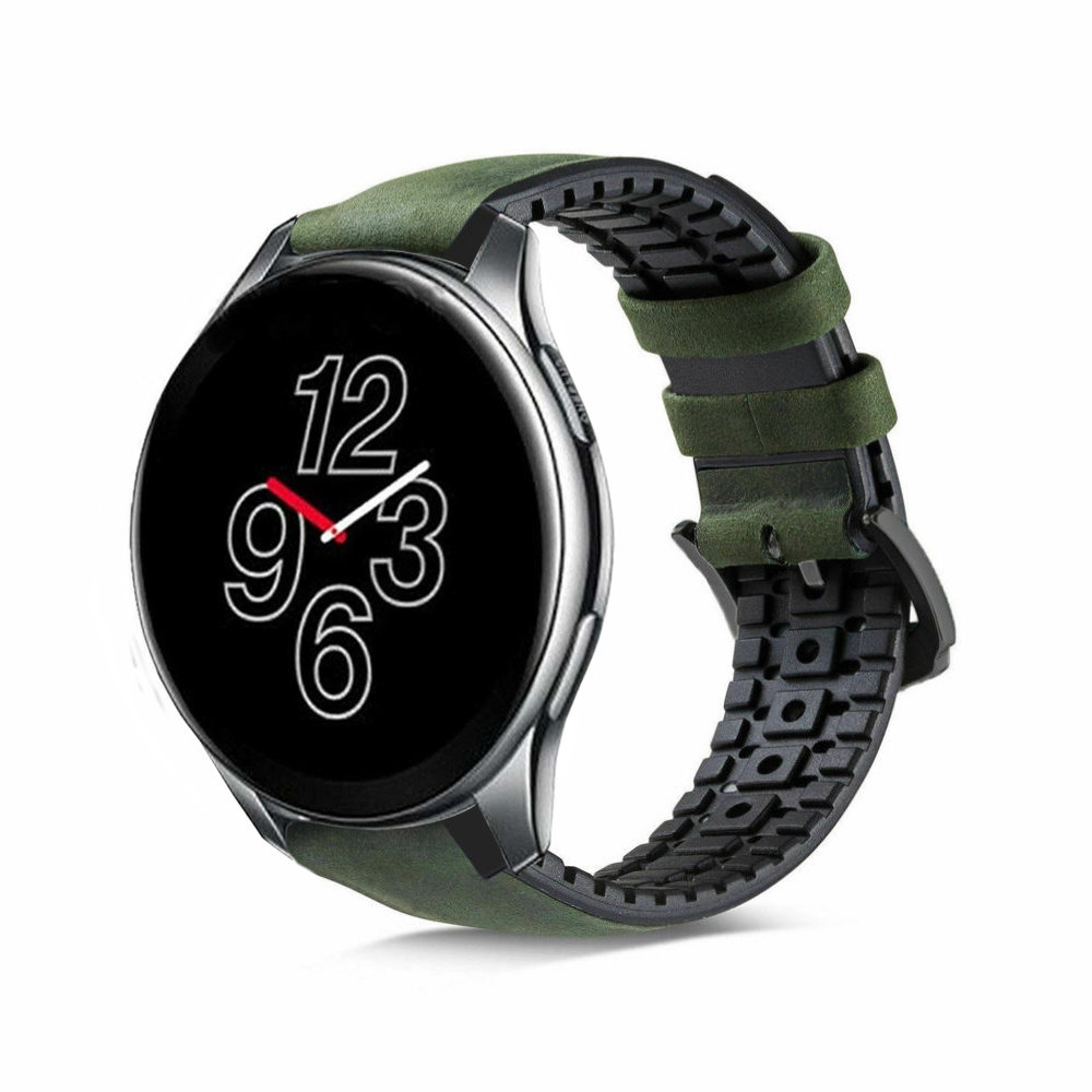 Strap-it® Strap-it OnePlus Watch siliconen / leren bandje (zwart/groen)