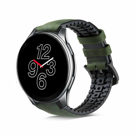 Strap-it® Strap-it OnePlus Watch siliconen / leren bandje (zwart/groen)