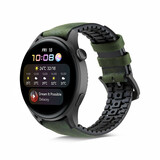 Strap-it® Huawei Watch 3 (Pro) siliconen / leren bandje (zwart/groen)