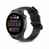 Strap-it® Huawei Watch 3 (Pro) siliconen / leren bandje (zwart/bruin)