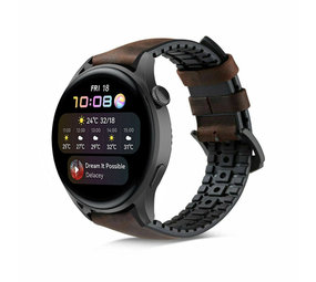 Strap-it® Huawei Watch 3 (Pro) siliconen / leren bandje (zwart/bruin)
