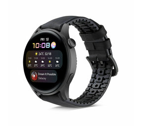 Strap-it® Huawei Watch 3 (Pro) siliconen / leren bandje (zwart)