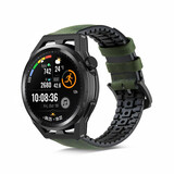 Strap-it® Huawei Watch GT Runner siliconen / leren bandje (zwart/groen)