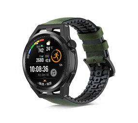 Strap-it® Huawei Watch GT Runner siliconen / leren bandje (zwart/groen)