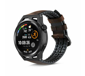 Strap-it® Huawei Watch GT Runner siliconen / leren bandje (zwart/bruin)