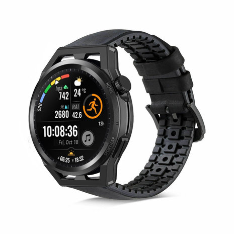 Strap-it® Strap-it Huawei Watch GT Runner siliconen / leren bandje (zwart)