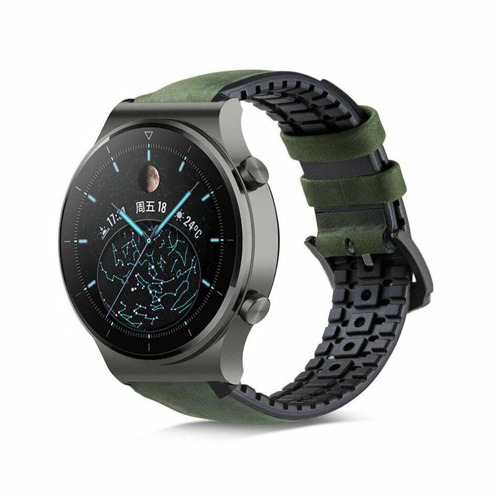 Strap-it® Strap-it Huawei Watch GT 2 Pro siliconen / leren bandje (zwart/groen)