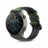 Strap-it® Huawei Watch GT 2 Pro siliconen / leren bandje (zwart/groen)