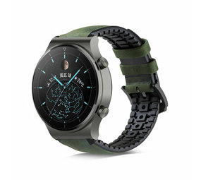 Strap-it® Huawei Watch GT 2 Pro siliconen / leren bandje (zwart/groen)