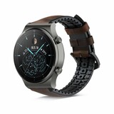 Strap-it® Huawei Watch GT 2 Pro siliconen / leren bandje (zwart/bruin)