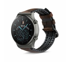 Strap-it® Huawei Watch GT 2 Pro siliconen / leren bandje (zwart/bruin)