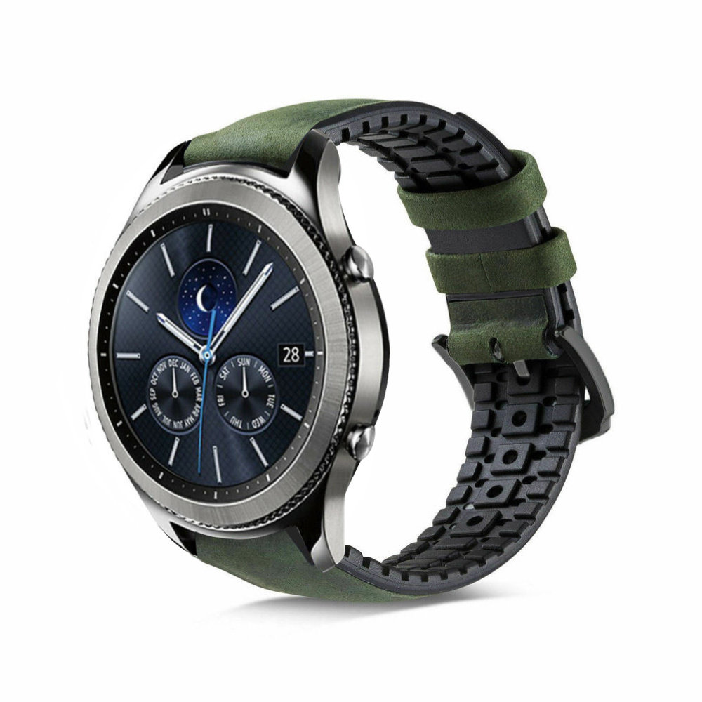Strap-it® Strap-it Samsung Gear S3 siliconen / leren bandje (zwart/groen)