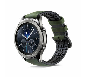 Strap-it® Samsung Gear S3 siliconen / leren bandje (zwart/groen)