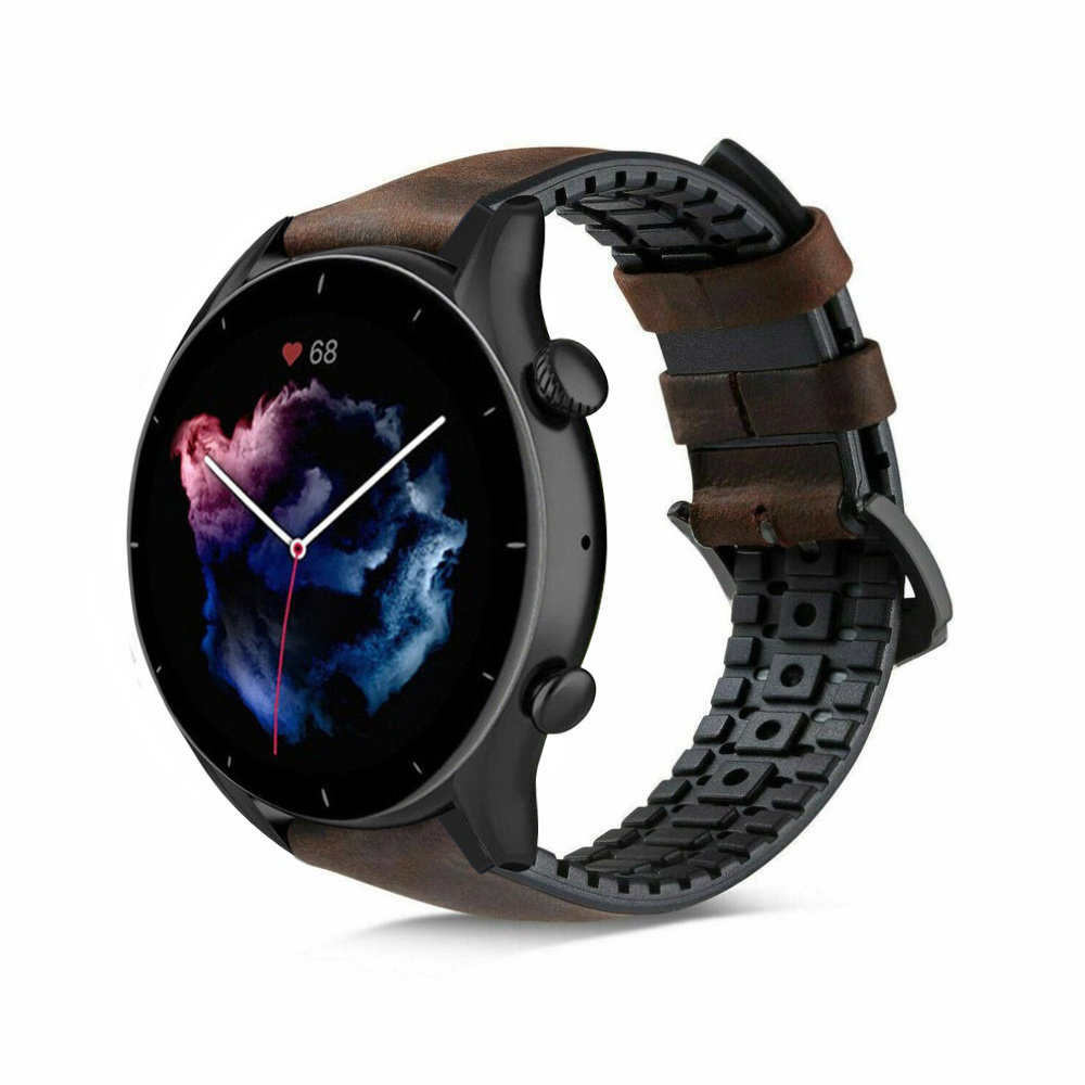 Strap-it® Strap-it Amazfit GTR 3 (Pro) siliconen / leren bandje (zwart/bruin)
