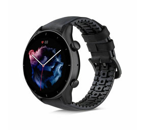 Strap-it® Amazfit GTR 3 (Pro) siliconen / leren bandje (zwart)