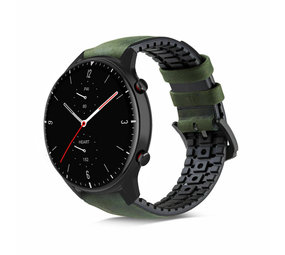 Strap-it® Amazfit GTR 2 siliconen / leren bandje (zwart/groen)