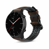 Strap-it® Amazfit GTR 2 siliconen / leren bandje (zwart/bruin)