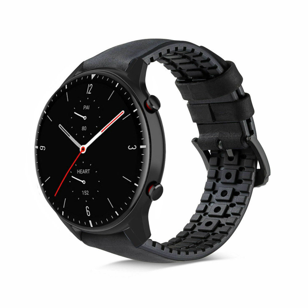 Strap-it® Strap-it Amazfit GTR 2 siliconen / leren bandje (zwart)