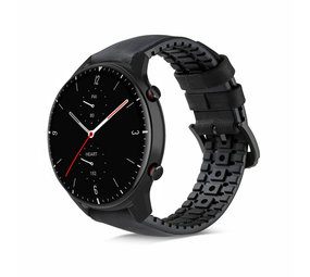 Strap-it® Amazfit GTR 2 siliconen / leren bandje (zwart)