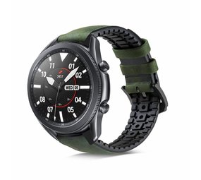 Strap-it® Samsung Galaxy Watch 3 45mm siliconen / leren bandje (groen)