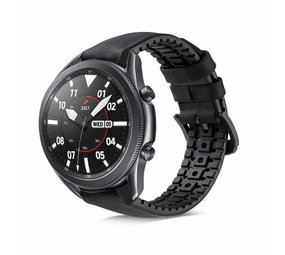 Strap-it® Samsung Galaxy Watch 3 45mm siliconen / leren bandje (zwart)
