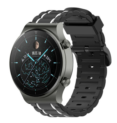 Strap-it® Strap-it Huawei Watch GT 2 Pro sport gesp band (zwart/wit)