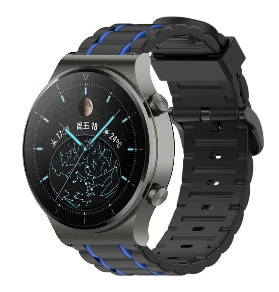 Strap-it® Strap-it Huawei Watch GT 2 Pro sport gesp band (zwart/blauw) Strap-it® Strap-it Huawei Watch GT 2 Pro sport gesp band (zwart/blauw)