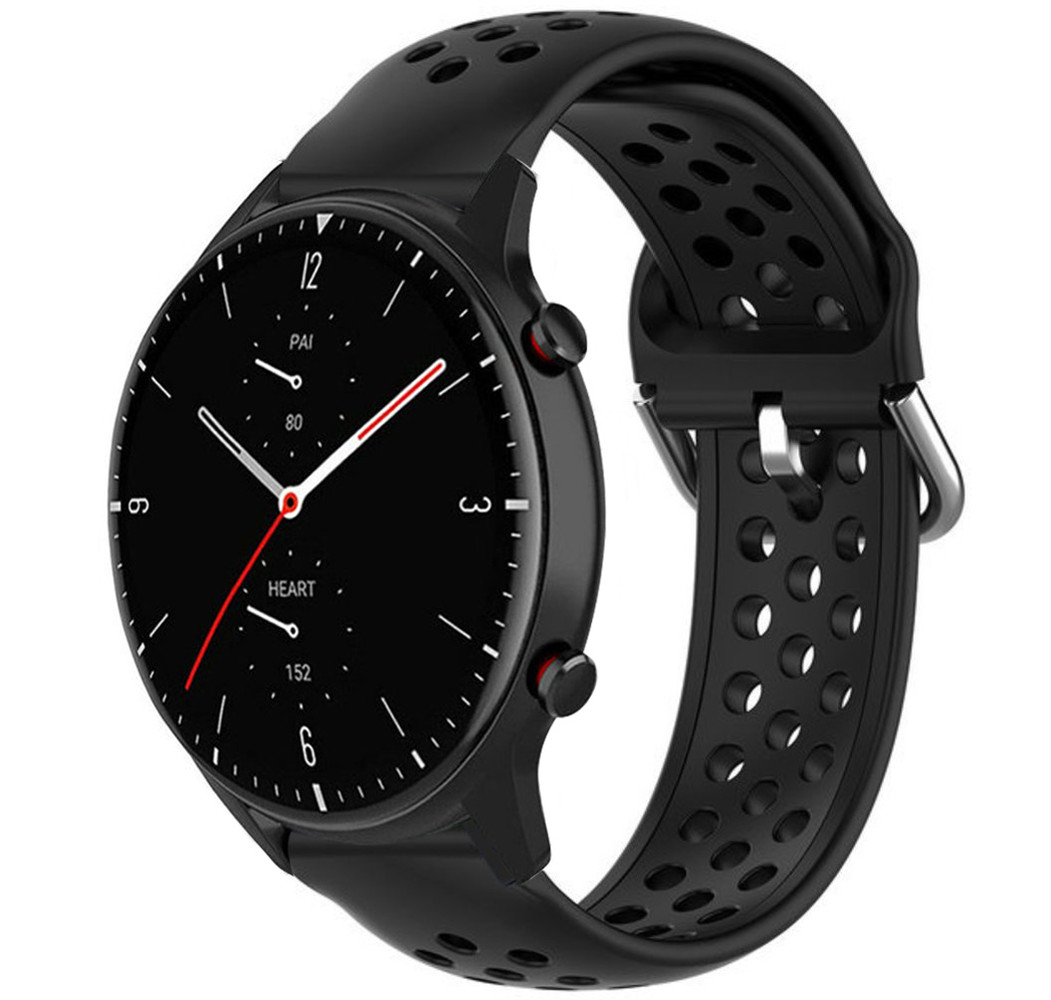 Strap-it® Strap-it Amazfit GTR 2 siliconen bandje met gaatjes (zwart)
