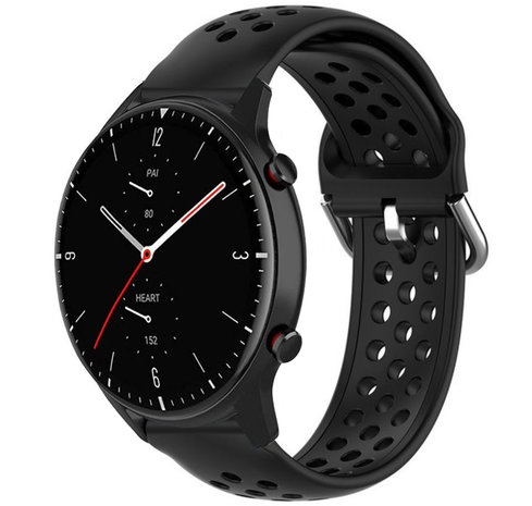 Strap-it® Strap-it Amazfit GTR 2 siliconen bandje met gaatjes (zwart)