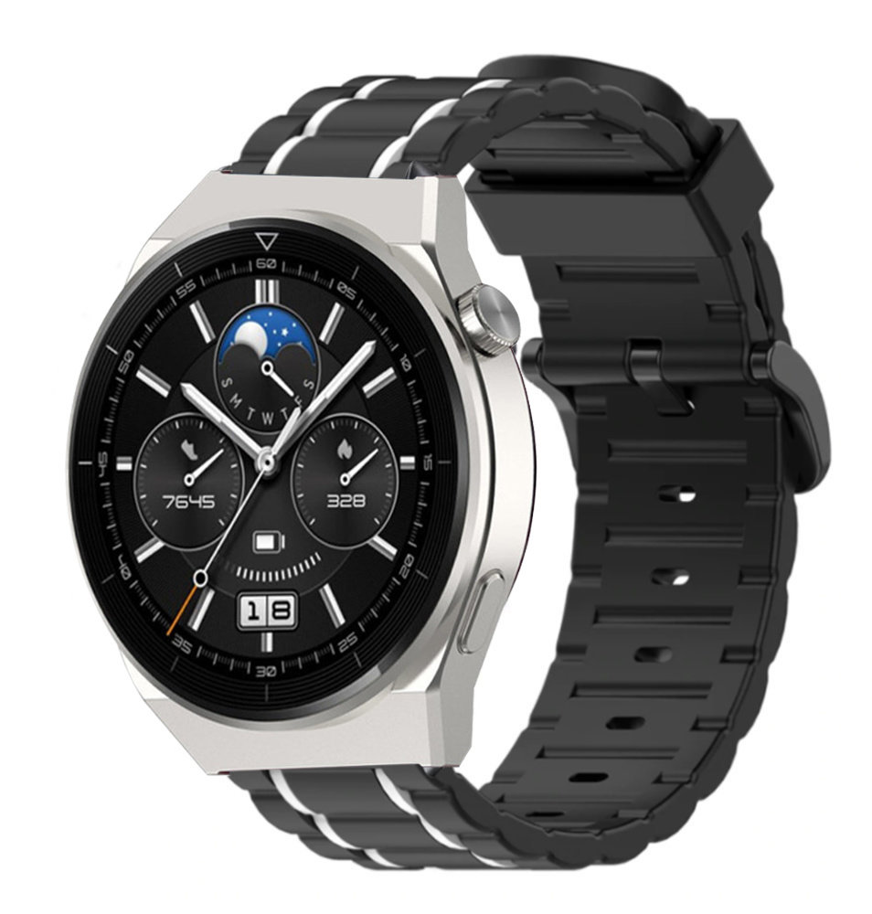 Strap-it® Strap-it Huawei Watch GT 3 Pro 46mm sport gesp band (zwart/wit)
