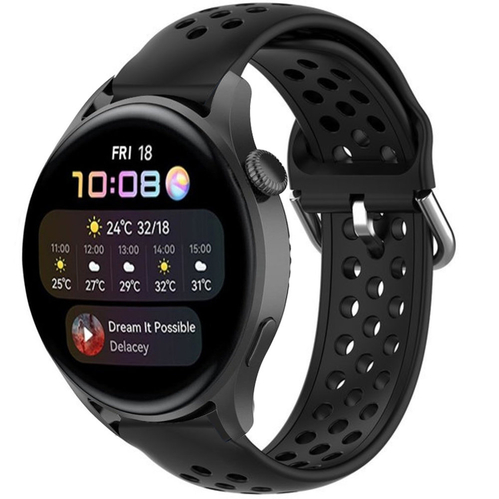 Strap-it® Strap-it Huawei Watch 3 (Pro) siliconen bandje met gaatjes (zwart)