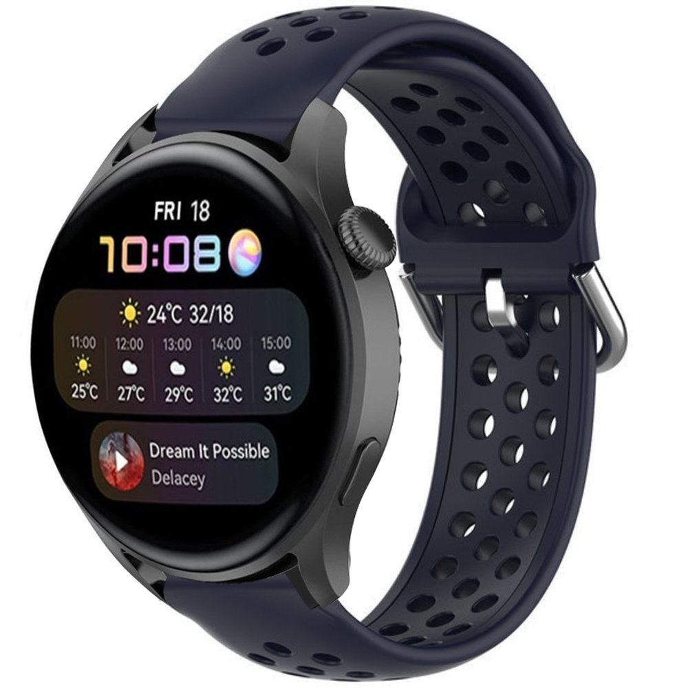 Strap-it® Strap-it Huawei Watch 3 (Pro) siliconen bandje met gaatjes (donkerblauw)