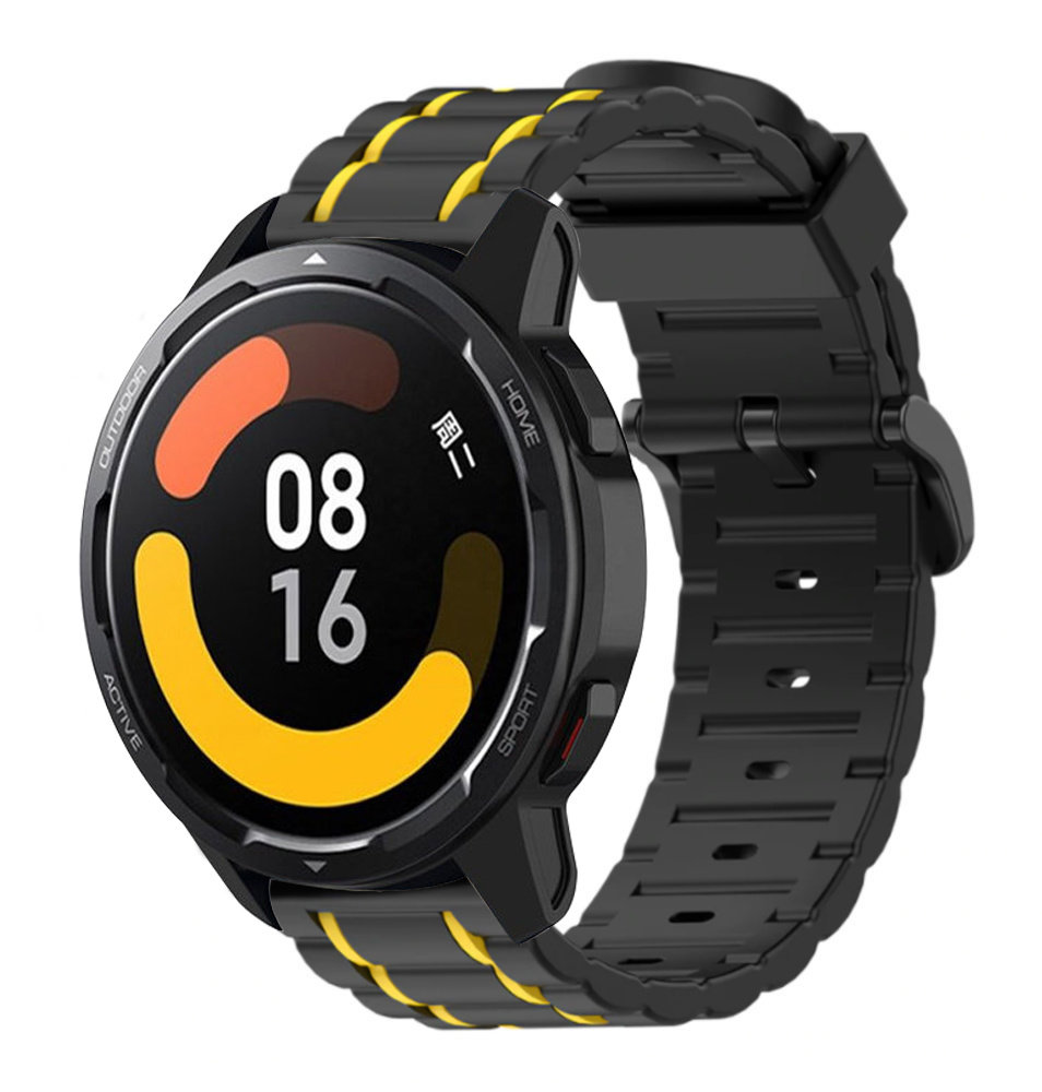 Strap-it® Strap-it Xiaomi Watch S1 sport gesp band (zwart/geel)