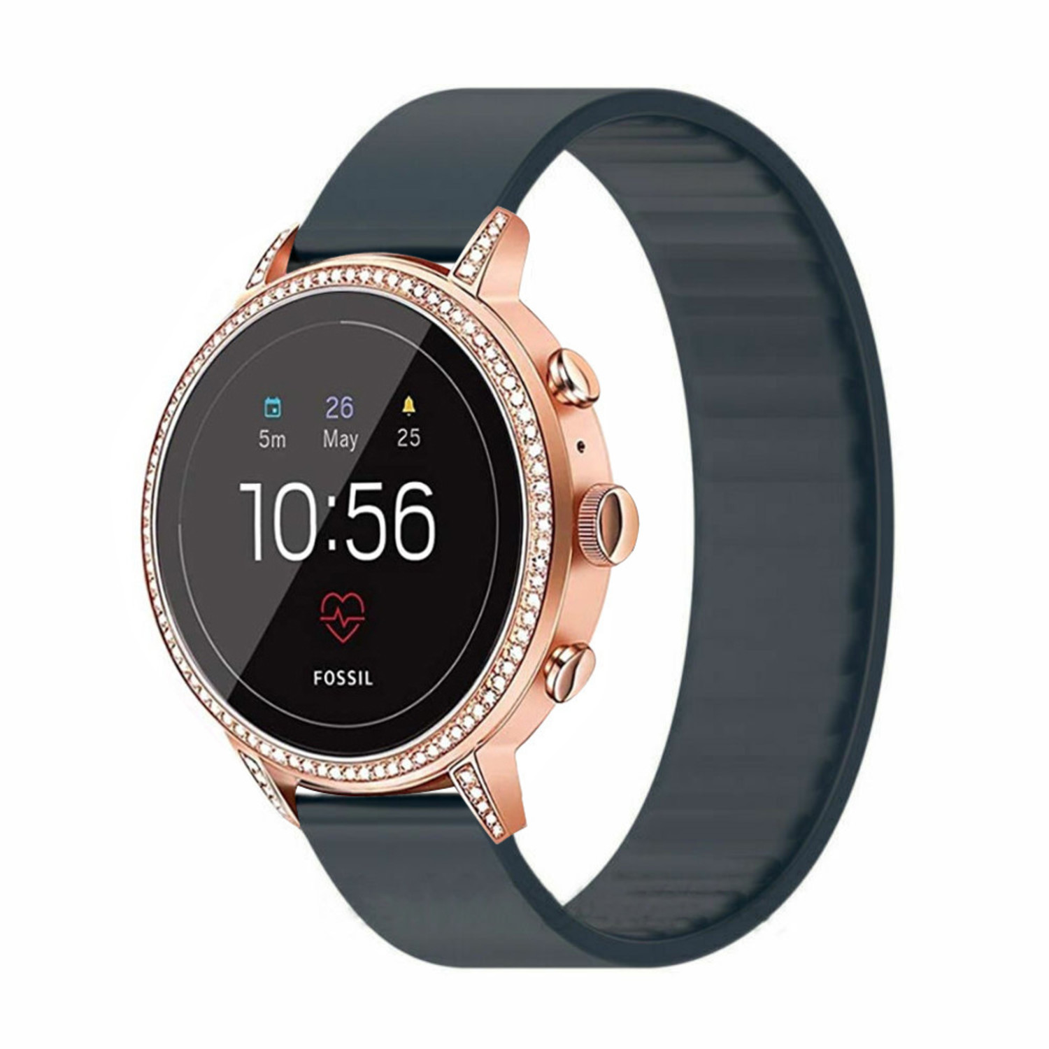 Fossil Gen 5e 42mm elastisch bandje donkerblauw