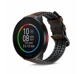 Strap-it® Polar Pacer siliconen / leren bandje (zwart-bruin)