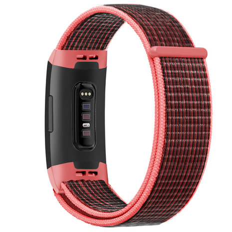 Strap-it® Strap-it Fitbit Charge 3 nylon bandje (zwart/koraal)