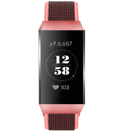 Strap-it® Strap-it Fitbit Charge 3 nylon bandje (zwart/koraal)