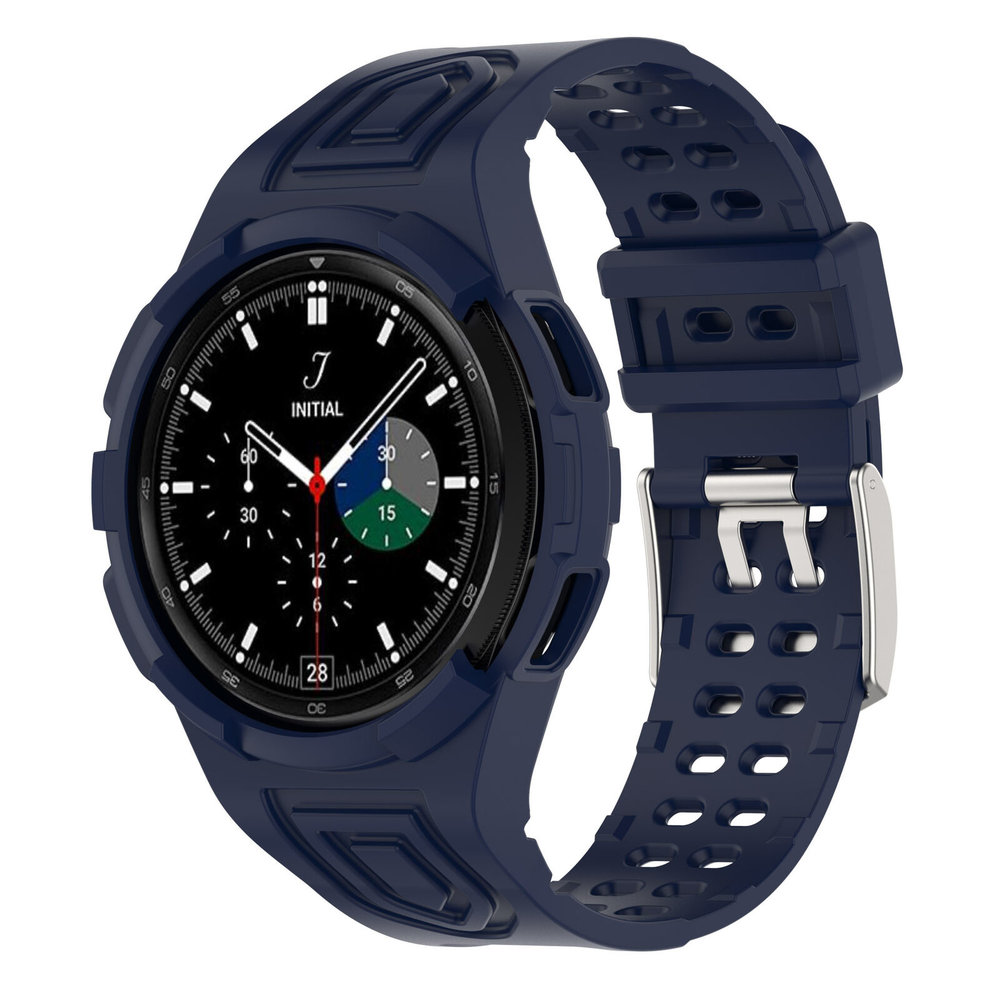 Strap-it® Strap-it Samsung Galaxy Watch 4 Classic 46mm siliconen bandje met frame (donkerblauw)
