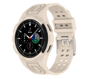 Strap-it® Samsung Galaxy Watch 4 Classic 46mm siliconen bandje met frame (ivoor wit)