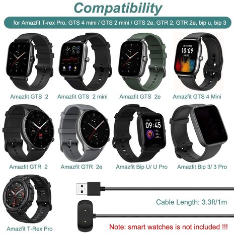 Strap-it® Strap-it Amazfit Bip 3 (Pro) oplader / oplaadkabel