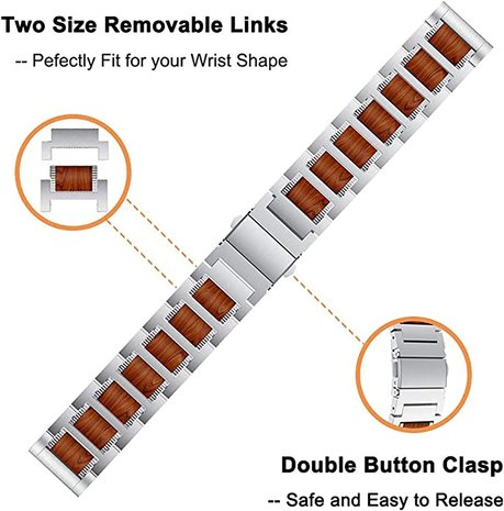 Strap-it® Strap-it Samsung Galaxy Watch 3 45mm houten/stalen band (zilver) Strap-it® Strap-it Samsung Galaxy Watch 3 45mm houten/stalen band (zilver)