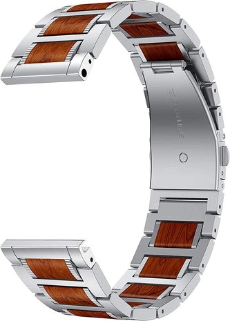 Strap-it® Strap-it Xiaomi Watch S1 houten/stalen band (zilver)