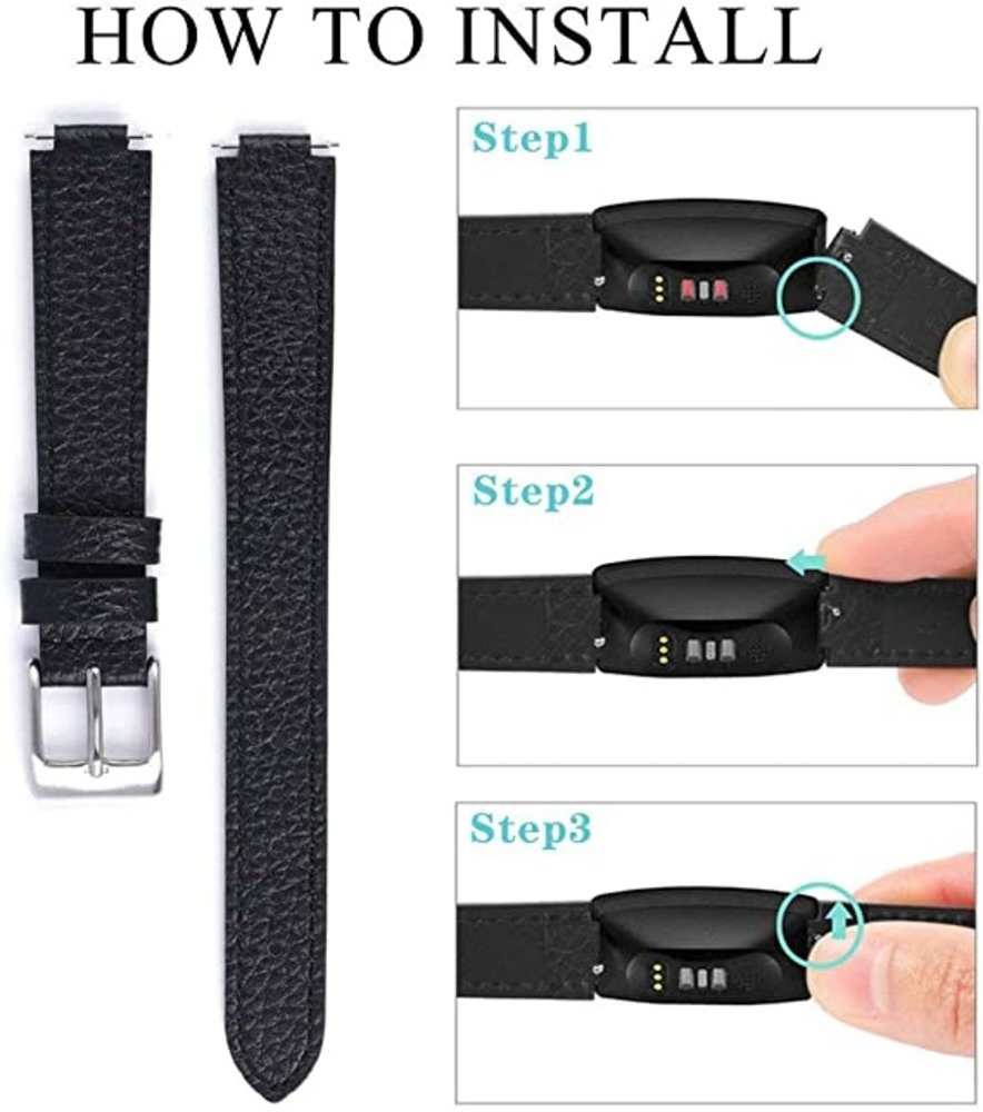 Strap-it® Strap-it Fitbit Inspire 3 leren bandje (zwart)