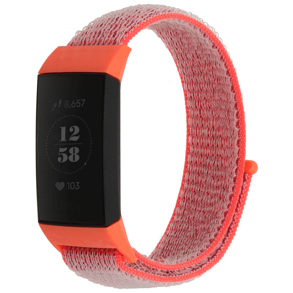 Strap-it® Strap-it Fitbit Charge 4 nylon band (roze/rood)