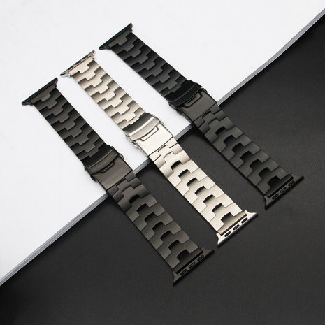 Strap-it® Strap-it Apple Watch titanium grain band (zwart)