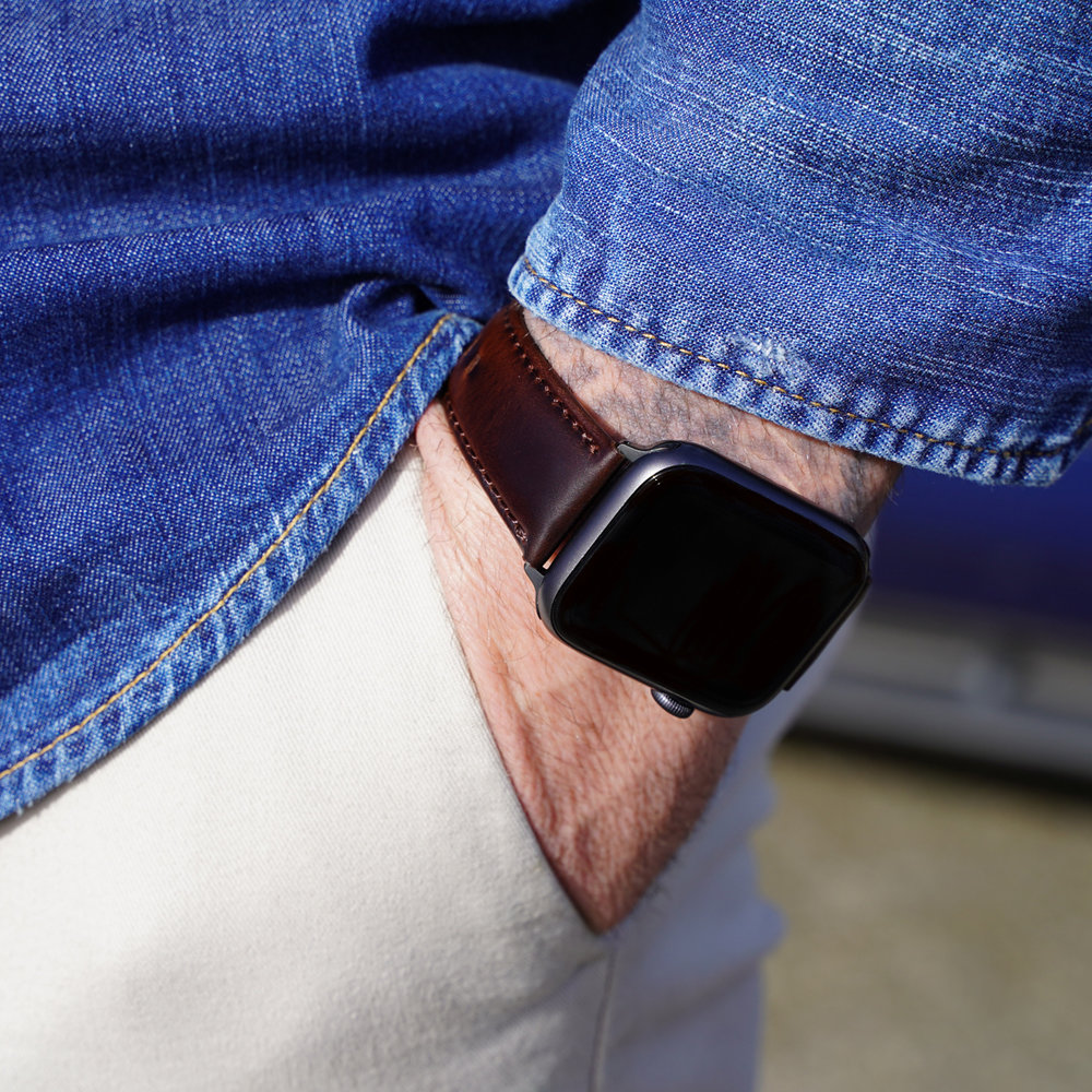 Strap-it® Strap-it Apple Watch 8 leren bandje (rood-bruin)