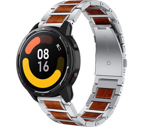 Strap-it® Xiaomi Watch S1 houten/stalen band (zilver)