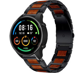 Strap-it® Xiaomi Mi Watch houten/stalen band (zwart)