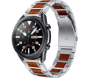 Strap-it® Samsung Galaxy Watch 3 45mm houten/stalen band (zilver) Strap-it® Samsung Galaxy Watch 3 45mm houten/stalen band (zilver)